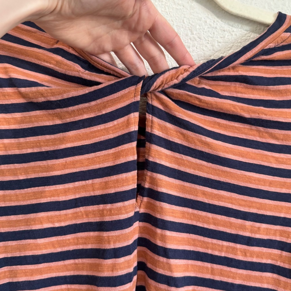 Pact Organic Cotton Striped Long Sleeve Twist Back Top Navy Orange Womens Medium - Picture 4 of 9